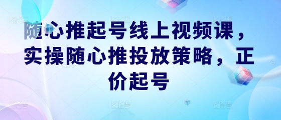 随心推起号线上视频课，实操随心推投放策略，正价起号共研网创-网赚项目-副业赚钱-互联网创业-资源整合-共研赋能共研网创社
