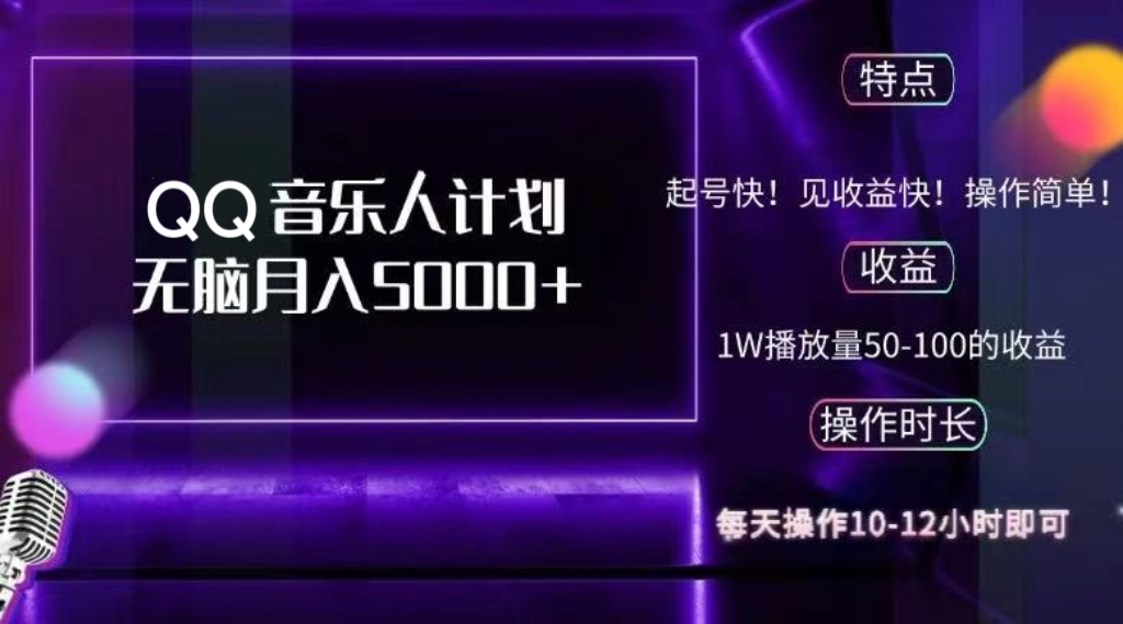 2024 QQ音乐人计划，纯无脑操作，轻松月入5000+，可批量放大操作共研网创-网赚项目-副业赚钱-互联网创业-资源整合-共研赋能共研网创社